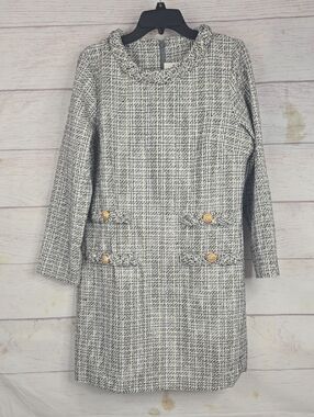 New Collection Tweed Shift Dress with Gold Buttons Sz L NwT